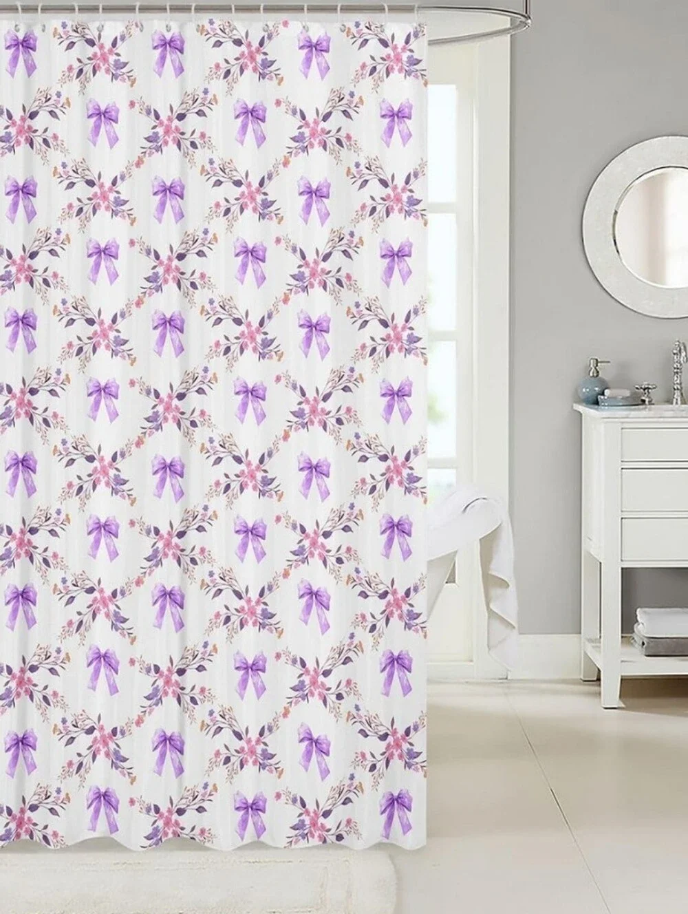 NEW! Beautiful Purple Bows And Flowers Shower Curtain 72x72